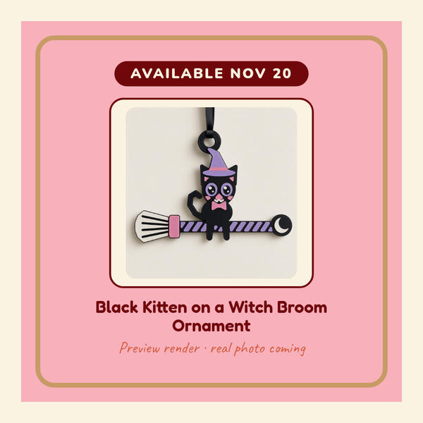 Black Kitten on a Witch Broom Ornament Preview render: Black Kitten on a Witch Broom Ornament