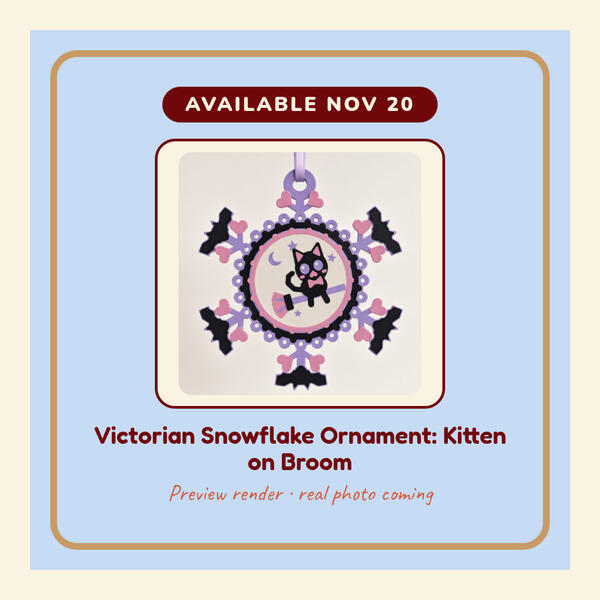 Victorian Snowflake Ornament: Kitten on Broom Preview render: Victorian Snowflake Ornament: Kitten on Broom