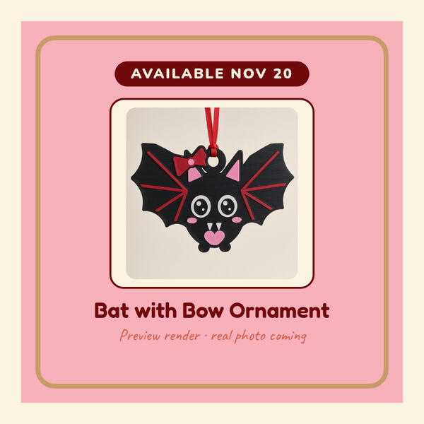 Bat with Bow Ornament Preview render: Bat with Bow Ornament
