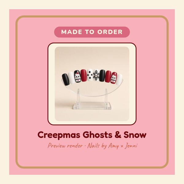 Creepmas Ghosts & Snow Preview render: Creepmas Ghosts and Snow 3D-printed press-on nails